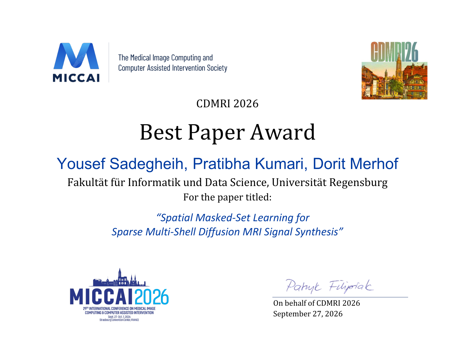 Preview of the CDMRI 2026 Best Paper Award certificate